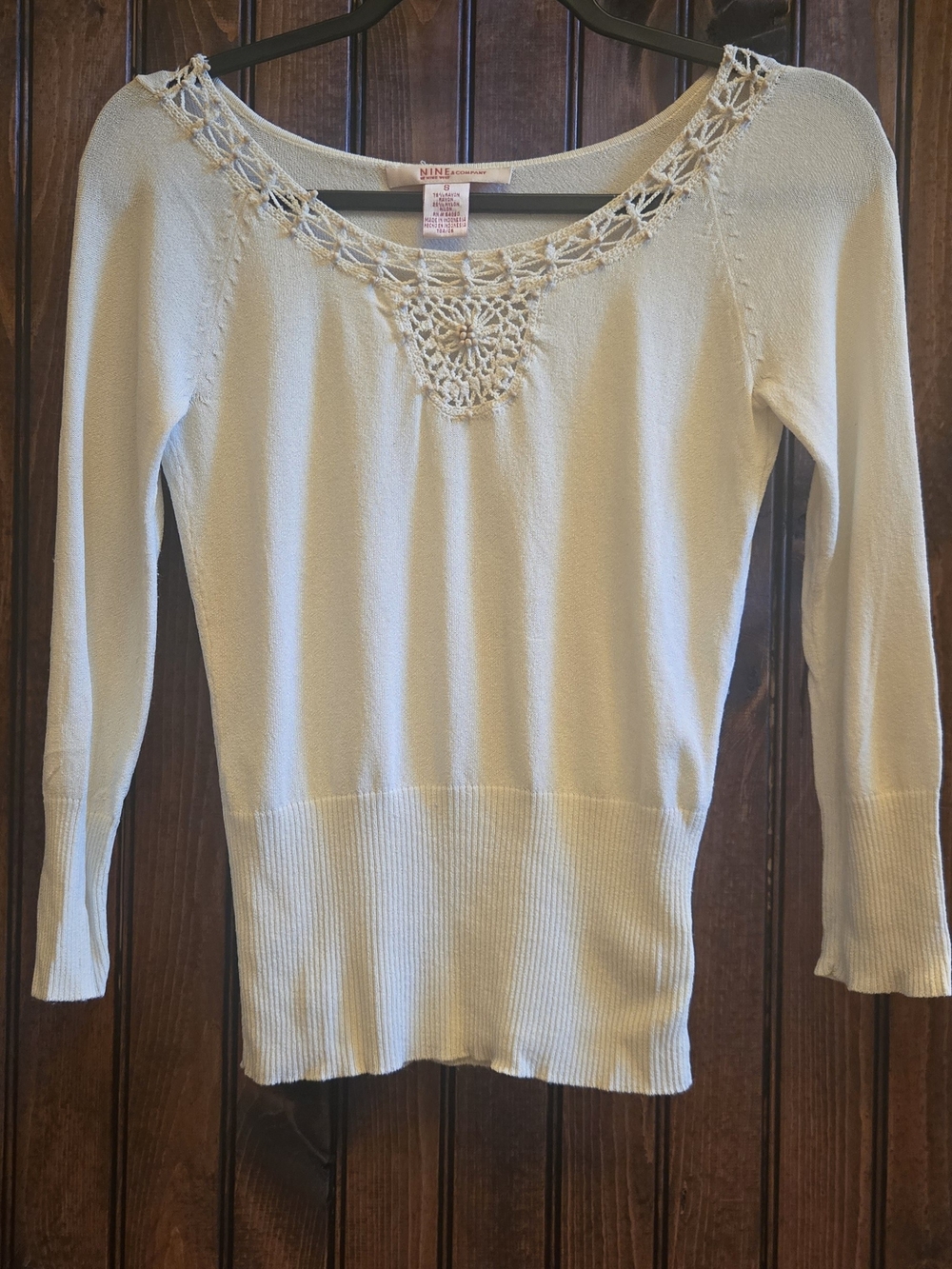 Nine West Cream Scoop-Neck Sweater with Crochet Yoke